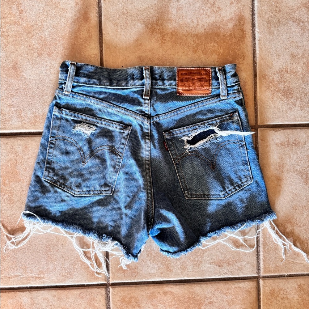 High Waisted Distressed Blue Levi's Wedgie Denim Shorts